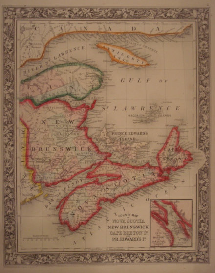 Map. County Map of Nova Scotia, New Brunswick, Cape Breton Island, and Prince Edward Island.