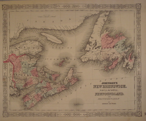 Map. Johnson's New Brunswick, Nova Scotia, Newfoundland. and Prince Edward Id.