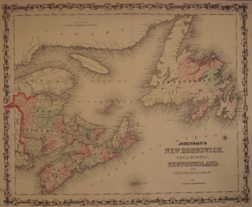 Map. Johnson's New Brunswick, Nova Scotia, Newfoundland and Prince Edward Id.