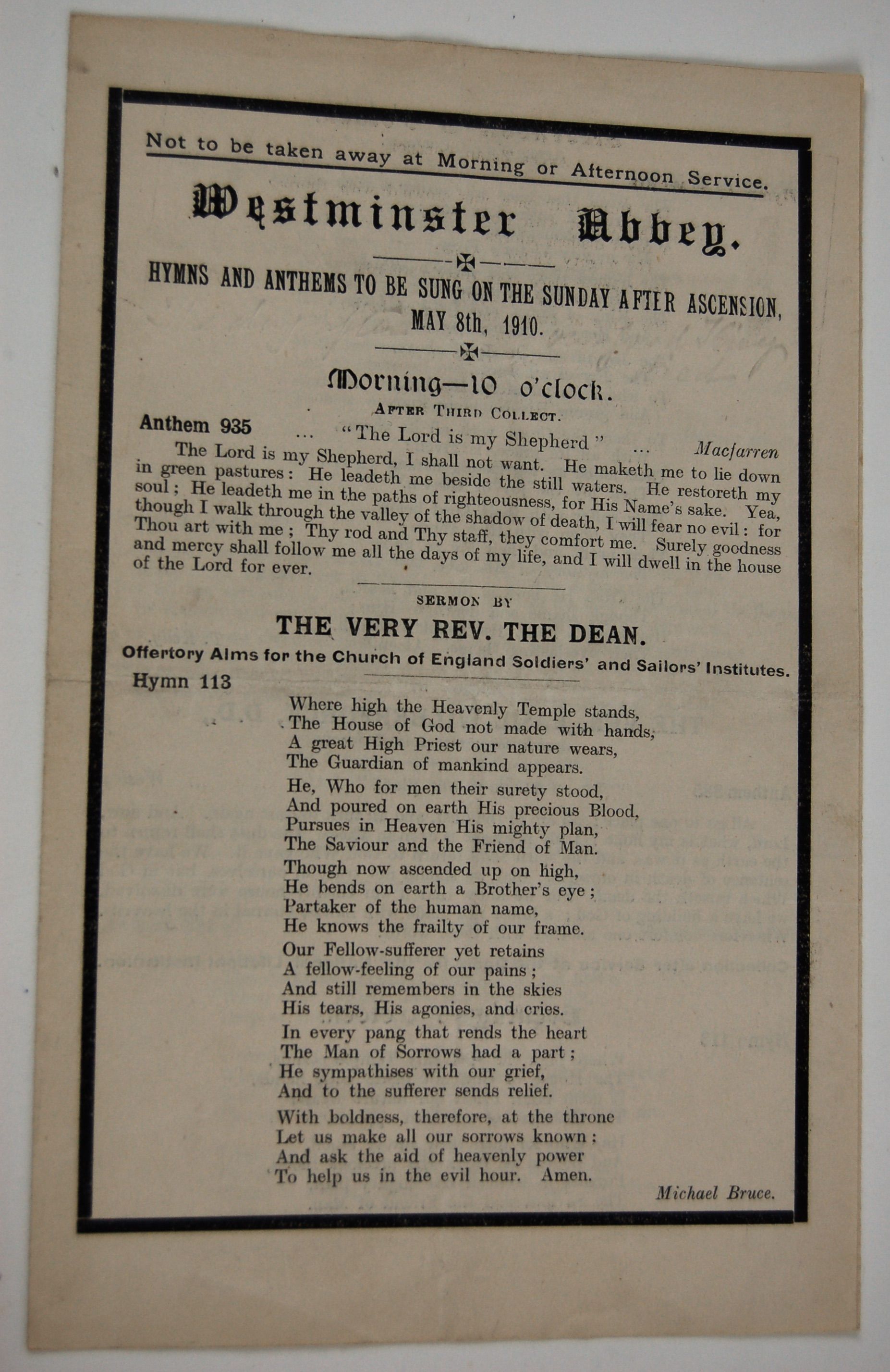 [Funeral Service, Edward VII.]  Special Forms of Service in Commemoration of His Late Majesty King Edward VII of Blessed and Glorious Memory to Be Used in All the Churches and Chapels in England and Wales and in the Town of Berwick-upon-Tweed Either on th