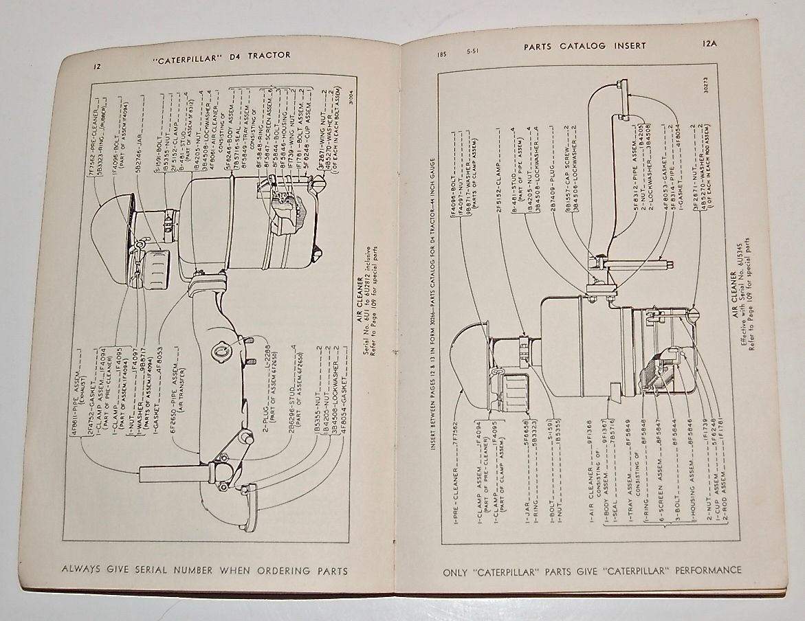 Parts Catalog. D4 Tractor, 44 Inch Grade. Serial Numbers 6U1- UP.