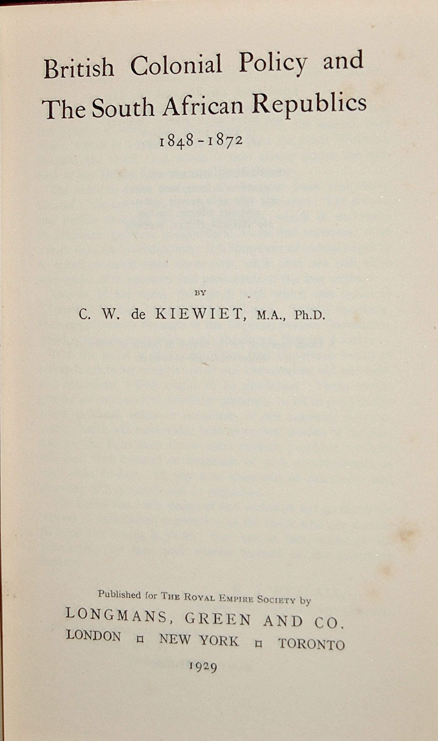 . British Colonial Policy, Imperial Studies No. 3, 1929